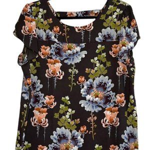 Loft Floral Short Sleeve Polyester Blouse Size XL Gently Worn
